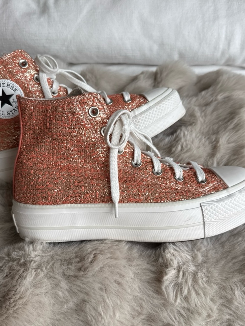 Converse High Top Sneakers in Rose Gold Glitter